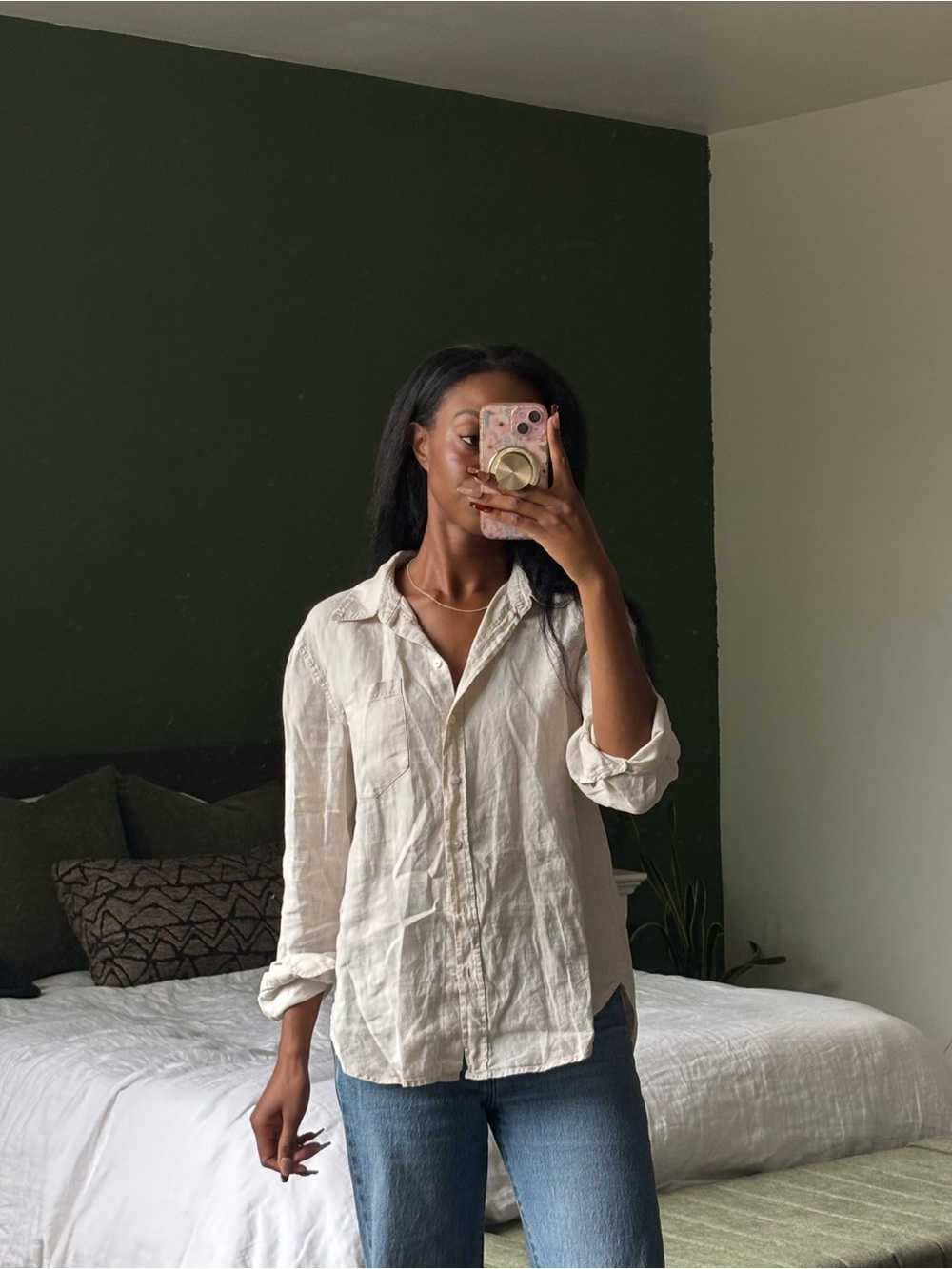H&M Cream Button-Down Linen Shirt